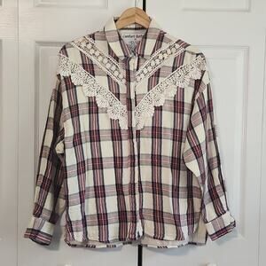 Comfort Outfitters Women's Plaid Button Down Lace Flannel Shirt Size 1X Western